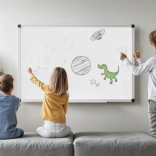 HealSmart 36"×24" Magnetic Whiteboard, Wall-Mounted Dry Erase White Board with Eraser, 2 Multicolor Markers & 4 Magnetic Pins for Home, School, Office