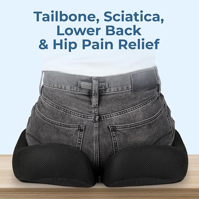 5 STARS UNITED Seat Cushion for Tailbone Pain Relief – Memory Foam Cushion for Coccyx, Hip, Sciatica & Post-Surgery Recovery – Wheelchair, Car, Desk, Gaming & Office Chairs, Black, XX-Large
