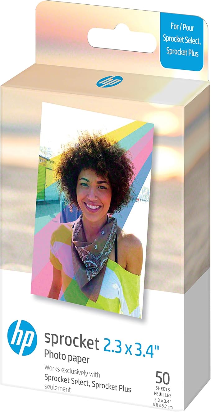 HP Sprocket 2.3 x 3.4 Premium Zink Sticky Back Photo Paper (50 Sheets) Starter Bundle