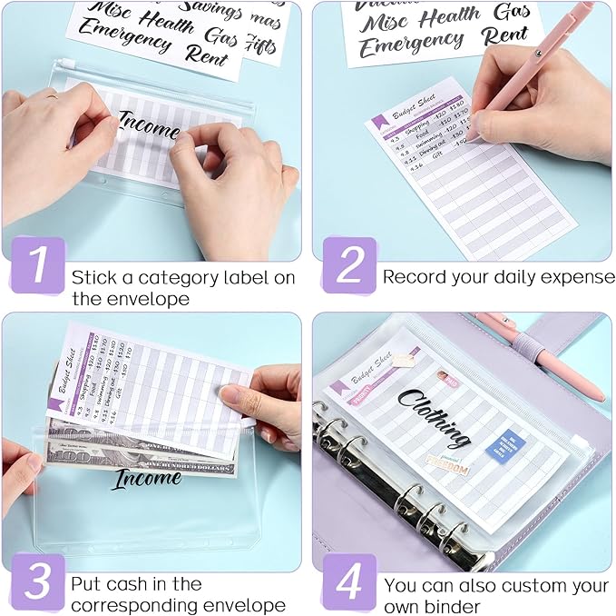 Sooez Budget Binder with Money Saving Challenge, Money Saving Binder with Cash Envelopes, Expense Sheets, Challenge Tracker & Category Labels, Envelope Savings Challenges Book for Home Office School