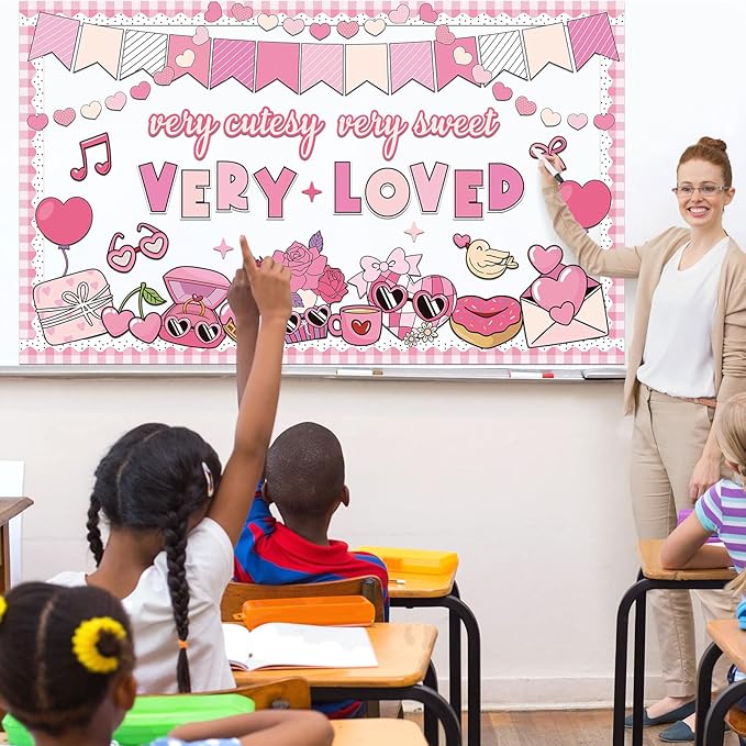 Valentine's Day Bulletin Board Decorations Set Pink Love Heart Paper Cutouts for Happy Valentine's Day Classroom Decorations Valentines Bulletin Board for School Home Classroom Chalkboard Wall Decor