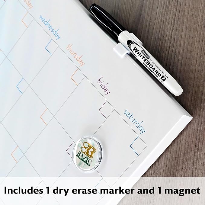 BAZIC Products Magnetic Dry Erase Calendar Board Tile + Markers & Magnets, 14" X 14" Calendar Whiteboard for Office Schedule Planner, 2-Pack
