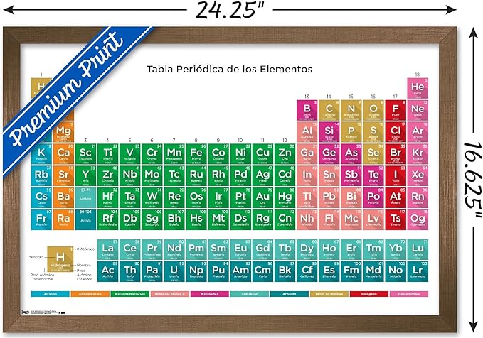 Trends International Periodic Table Of Elements - Spanish Wall Poster, 14.725" x 22.375", Bronze Framed Version