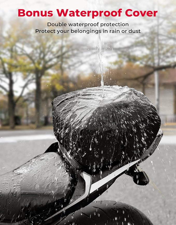 KEMIMOTO Motorcycle Tail Bag, Dual Use Motorcycle Rear Seat Bag with Waterproof Rain Cover, 22L-34L Expandable Motorbike Helmet Bag Luggage Storage Backpack with 6 straps