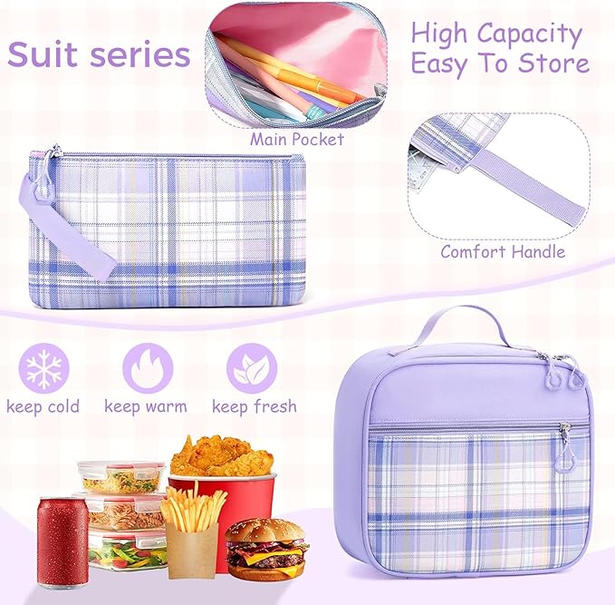 School Backpack for Girls - 5PCS Girls Backpack with Lunch Box Set for Elementary, Middle and High School Students - 18" Large Capacity School Bookbag with Multiple Pockets
