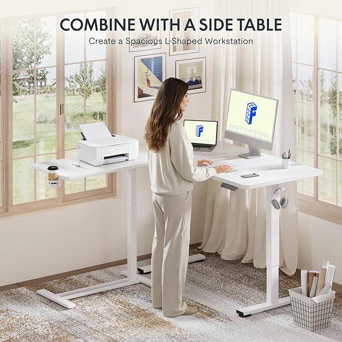 FLEXISPOT Mobile Standing Desk with Wheels Pneumatic Laptop Desk Rolling Computer Cart Movable Height Adjustable Small Sit Stand Desk Computer Workstations Home Use（31.5" W x 17.7" D,White