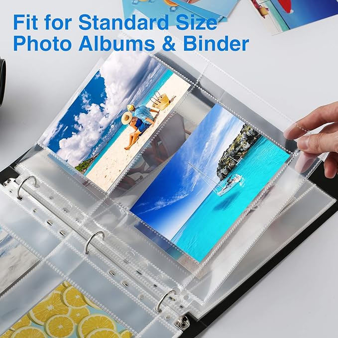 Sooez 30 Pack 4x6 Photo Sleeves, Heavy Duty Photo Sleeves for 3 Ring Binder (for 120 Pictures), Plastic Photo Album Refill Pages, Clear Archival Photo Album Sleeve, Photo Pages Sheets
