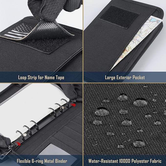 WYNEX Tactical Notebook Padfolio Ring Binder - Refillable 6-Ring A6 Binder, Zip Hardcover Notebook with 45 Pages, Water-Resistant Notebook Cover for Planners, College, Office, Field, Gift