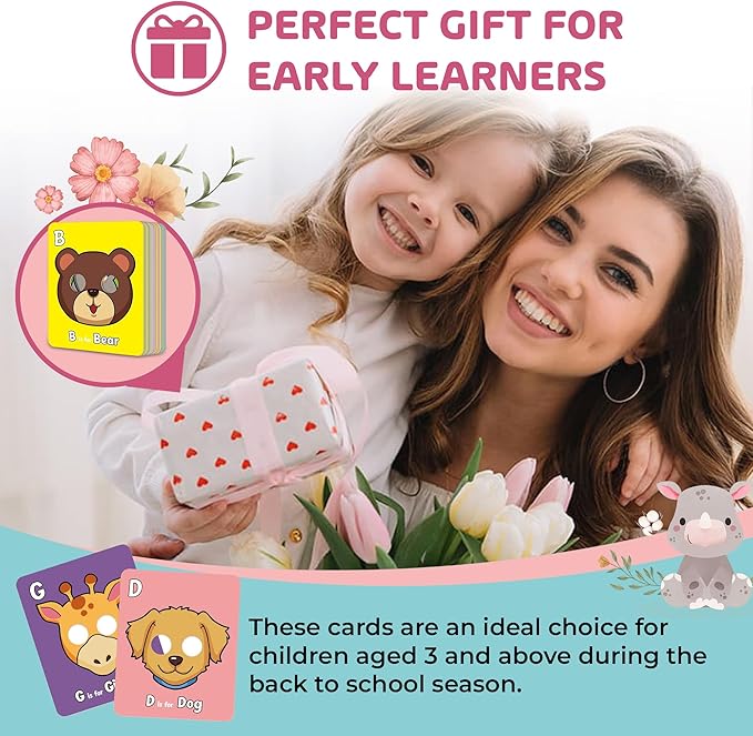 Alphabet Flash Cards,Giant ABC Animal Flash Cards for Toddler 3-5,26 Lowercase and Uppercase Letter Cards,Educational Learning Games for Kids,Preschool Kindergarten Toys