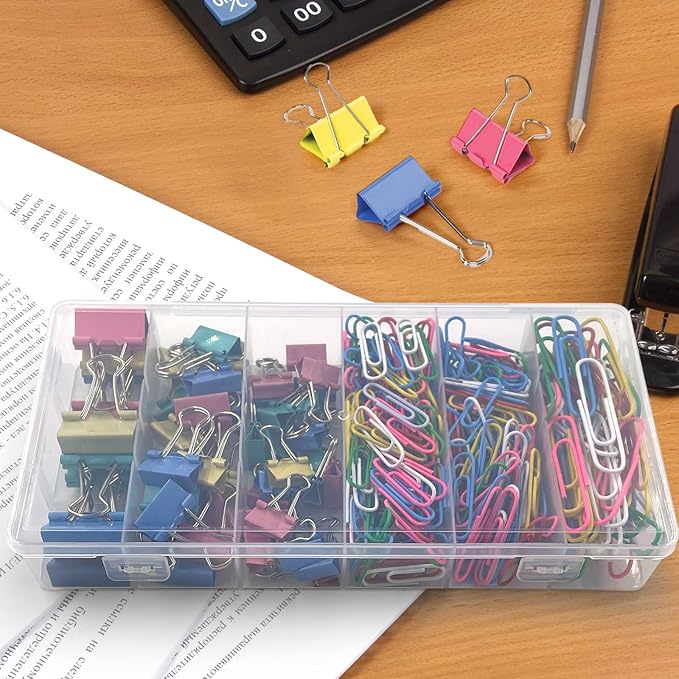 320PCS Paper Clips Binder Clips,Colored Paperclips and BinderClips Assorted Sizes(S/M/L),Colored Office Clips Set,Paper Clamps,Colorful Binder Clips for Office School Supplies Document Organizing
