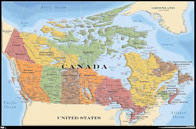 Map - Canada Wall Poster, 22.4L" x 14.7W", Premium Unframed Version