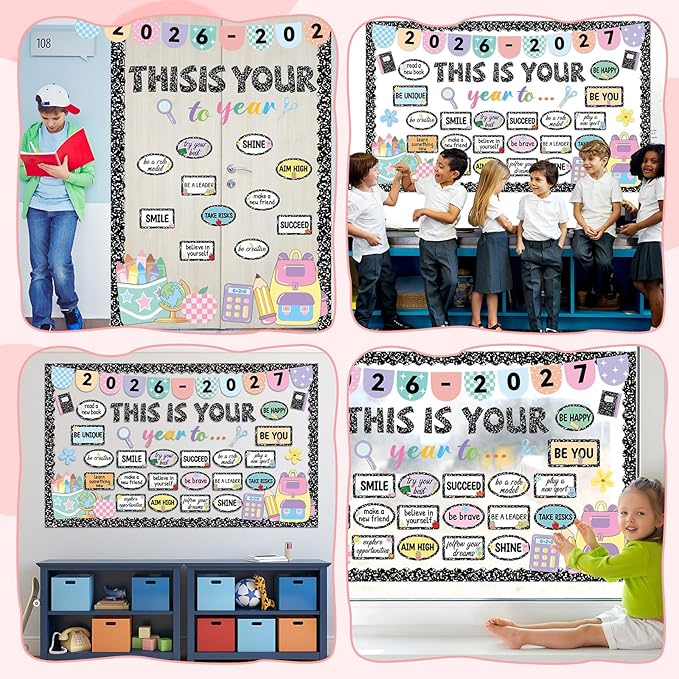 This is Your Year Bulletin Board Set Composition Notebook Classroom Decoration Inspirational Positive Affirmation Cutouts Welcome Back to School Bulletin Board for School Office Chalkboard Wall Decor