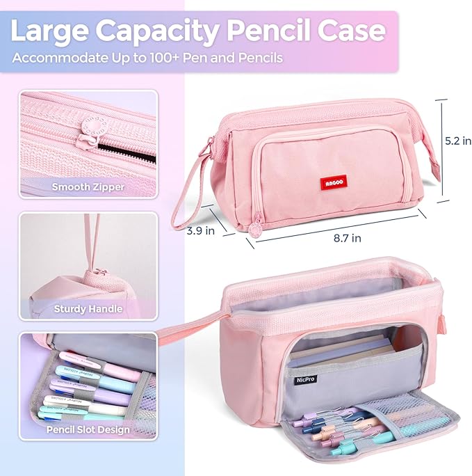 Nicpro 52PCS Aesthetic School Supplies with Cute Pencil Case, 12 Color Pastel Highlighter, 8 Gel Pens, 6 Multicolor Pen, 6 Mechanical Pencils 0.5 & 0.7 mm for Girls Student Stationary Set Preppy Stuff