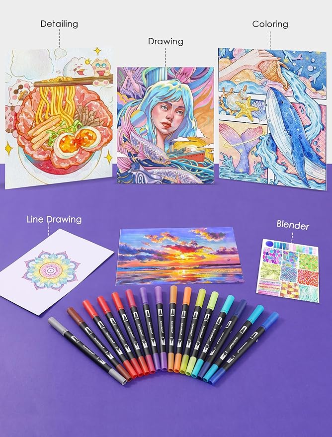 Art Markers Pens Dual Tip Coloring Markers Set with Brush & Fine Nib for Adult Coloring Book Christmas Gifts Professional Calligraphy & Drawing Art Supplies Kit for Adults (72 Colors)