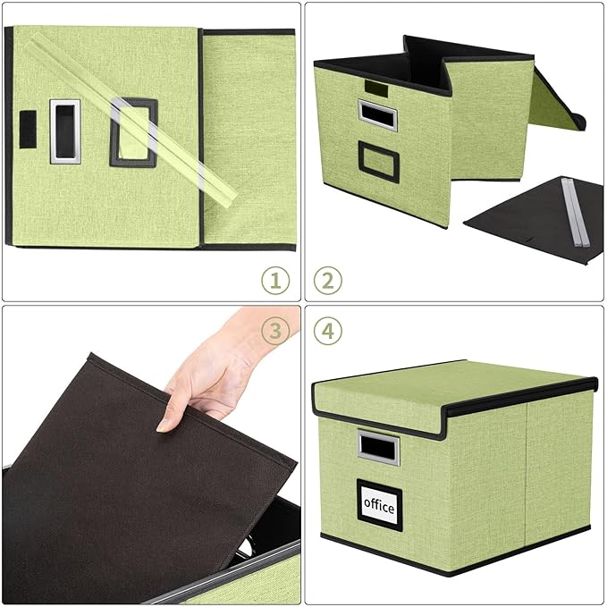 Huolewa File Organizer Boxes with Lids, Linen Hanging Filing & Storage Box with Plastic Slide for Office/Decor/Home, Universal Hanging Filing Organization Box for Letter/Legal Folder