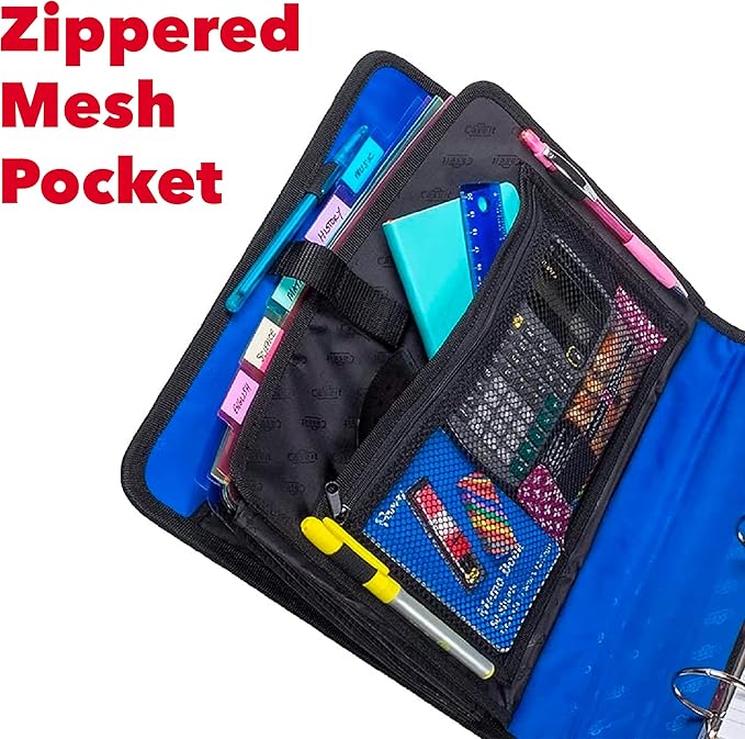 Case-it The Open Tab Velcro Opening Binder - 2 Inch O-Rings - 5 Color Tab Expanding File Folder - Multiple Pockets - 400 Sheet Capacity - Red S-826-A