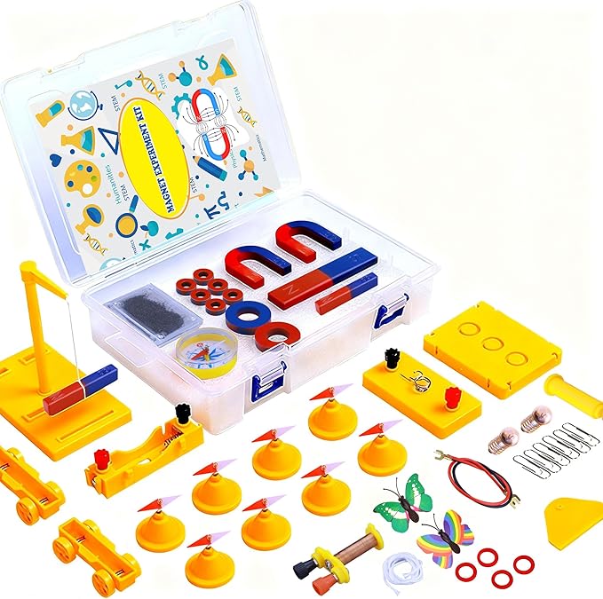 STEM Magnet Experiment Kit: Physics Electromagnetism Tools (Bar/Ring/Horseshoe Magnets, Compass, Electromagnet) - Fun Educational Birthday Gift for Students