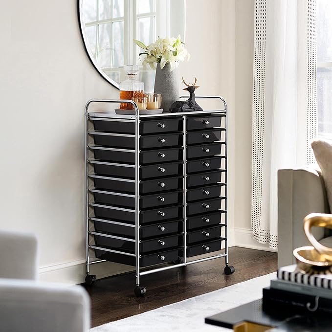 Yaheetech 20 Drawers Rolling Storage Cart Multipurpose Movable Organizer Cart Tools Scrapbook Paper Organizer on Wheels, Black