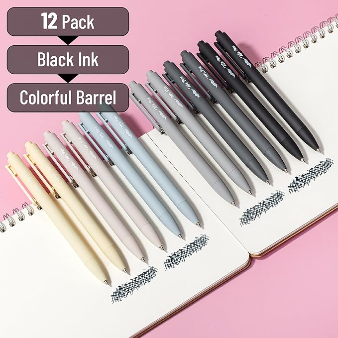 Mr. Pen- Retractable Gel Pens, 12Pack, Black Ink, Monochrome Elegance Barrel Gel Pens Fine Point 0.5mm, Gel Ink Pens Aesthetic Pens for Journaling Fine Tip Pens