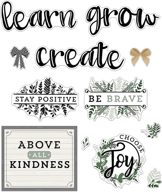 Carson Dellosa 34 pc Bundle of Farmhouse Decor for Bulletin Board, Positive Affirmations, Motivational Poster, Eucalyptus, and More Classroom Decorations