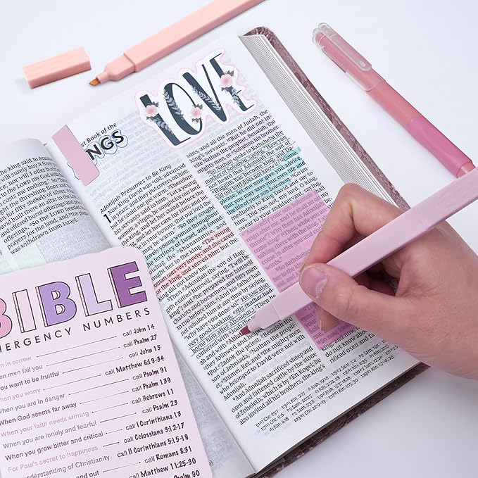 XKDOUS Bible Study Supplies Journaling Kit for Women, Bible Study Kit Journaling Supplies Includes Prayer Journal, Highlighters, Emergency Card, Pencil Case and More, Christian Gifts for Women, Pink