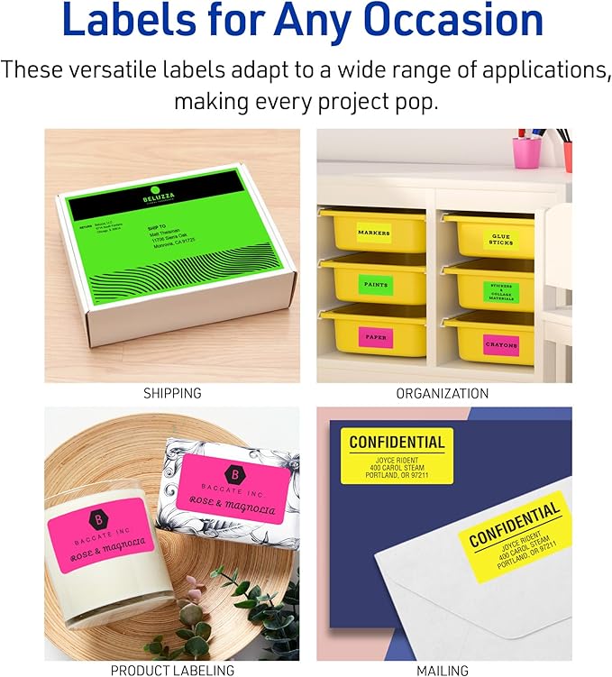 Avery Printable Shipping Labels, 5-1/2" x 8-1/2", Neon Magenta, Laser & Inkjet Compatible, 200 Blank Labels Total, Great for Branding, Mailing, Organizing, and More (5948)