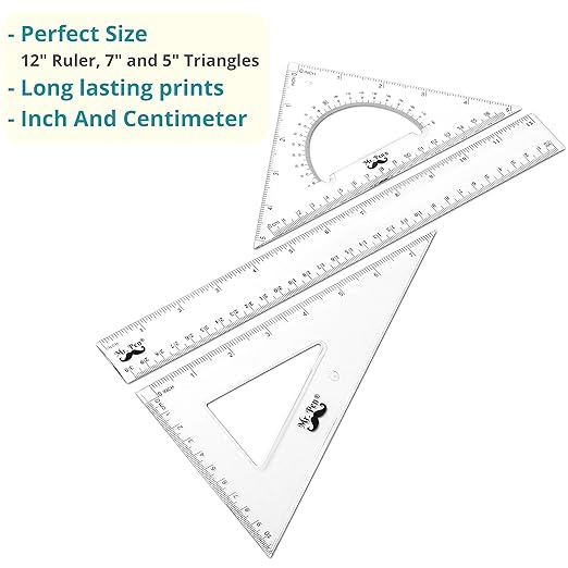 Mr. Pen Triangle Ruler, Protractor, Math Set - 3 Pack, Square Ruler, Protractor for Geometry