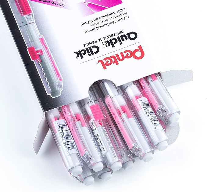 Pentel QUICK CLICK Mechanical Pencil (0.7mm), Pink Barrel, Box of 12 Pencils (PD217P)