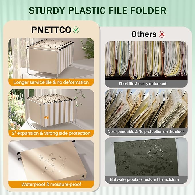 Letter Size Hanging File Folders Pastel, 12 Pack Hanging Files Folders, File Hanging Folders Pink for Filing Cabinet, Colored Hanging File Folders with Tabs 2 Inch Expansion for Home Office
