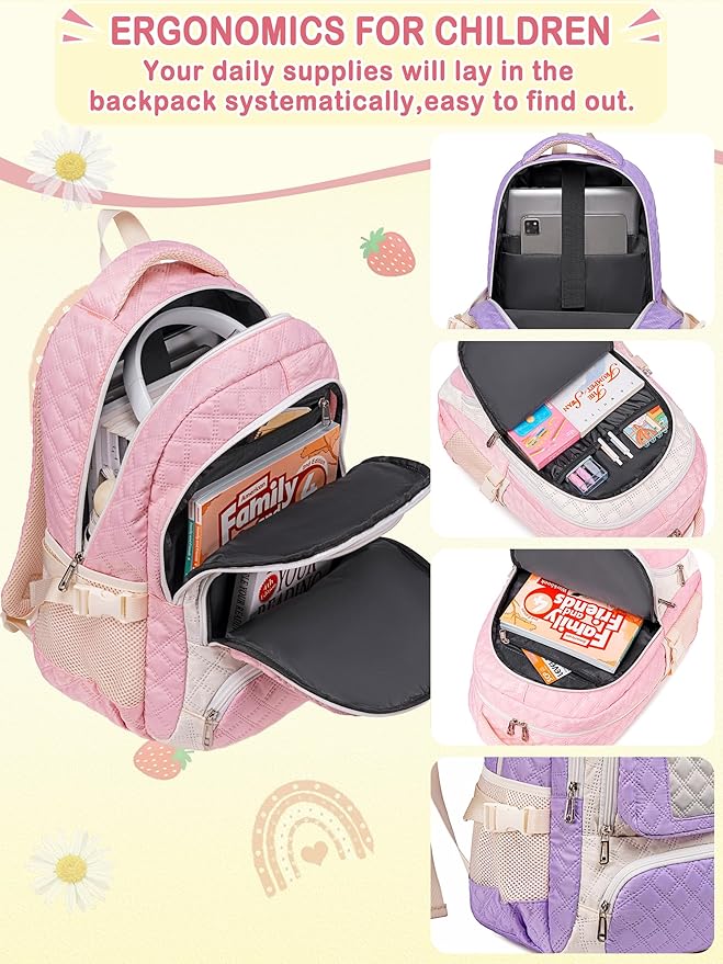Cute Rainbow Backpack with Lunch Box for Girls Little Kids for Age 6-8 8-10 School Bag for Primary Kindergarten Elementary Backpack Mochila Para Niñas