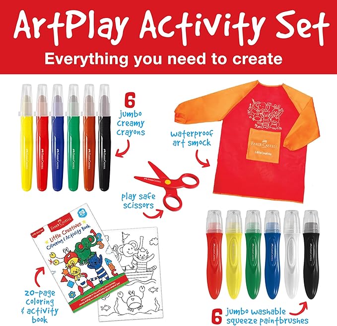 Faber-Castell Little Creatives ArtPlay Set: 15 Piece Toddler Art Set, Jumbo Crayons, Toddler Painting Set, and Kids Art Supplies, Easter Basket Supplies (Ages 3+)