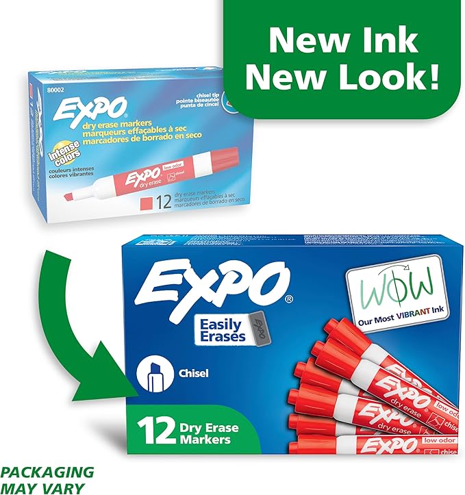 EXPO Low Odor Dry Erase Markers Chisel Tip Red 12 Count (Pack of 12)