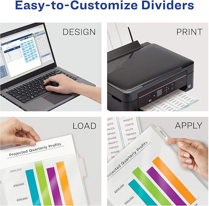 Avery 5-Tab Sheet Protector Dividers, Easy Print & Apply Clear Labels, Index Maker, White Tabs, 1 Set (75500)