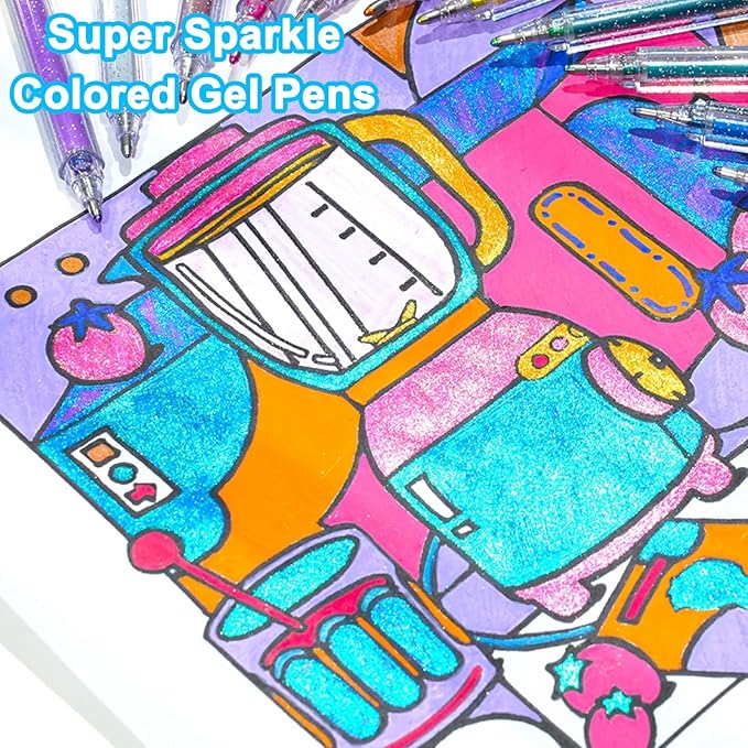 SAYEEC Glitter Gel Pens, 36 Colored Metallic Gel Pens Set, 1.0mm Super Sparkle Gel Ink Pens, Art Glitter Paint Markers for Adult Coloring Books Scrapbook Journaling Drawing Doodling Note Taking Crafts