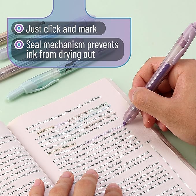 Mr. Pen- Retractable Highlighters Assorted Colors, 6 Pack, Pastel Colors, Click Highlighters Retractable Markers, Click Markers
