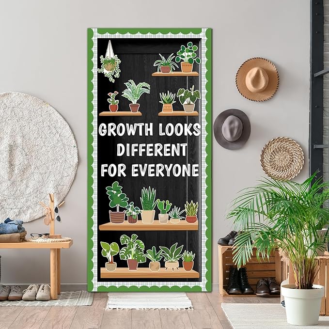 77 Pcs Spring Greenery Classroom Bulletin Board Decoration Potted Plant Bulletin Board Set Greenery Inspirational Classroom Decor Motivational Plant Bookshelf Cutout for Back to School Home Wall Decor