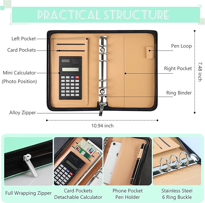 Budget Binder with Zipper Envelopes, Cash Envelopes for Budgeting, A6 PU Leather Budget Planner 2026 with Cash Envelopes Calculator, Bill Money Organizer for Cash Saving Budget System Wallet