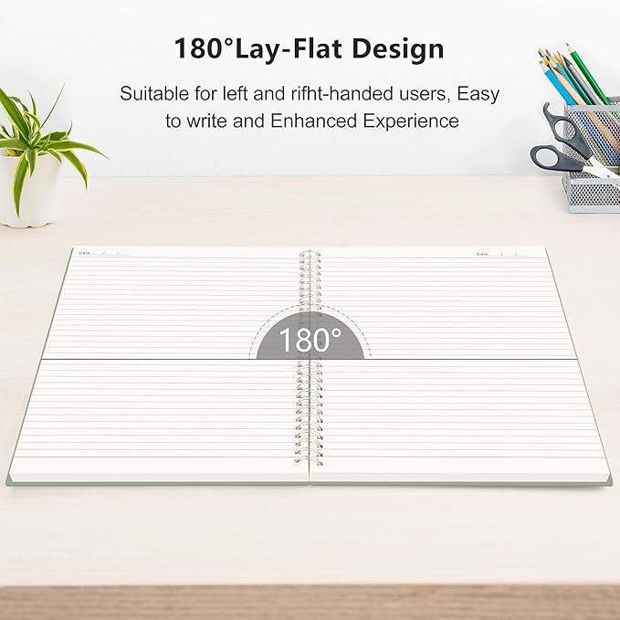 RETTACY Spiral College Ruled Notebook, 300 Pages, A5 Medium Size (5.7" x 8.2"), for School, Work, Writing, Journaling, 100 GSM Thick Paper, Flexible Plastic Cover (Black)
