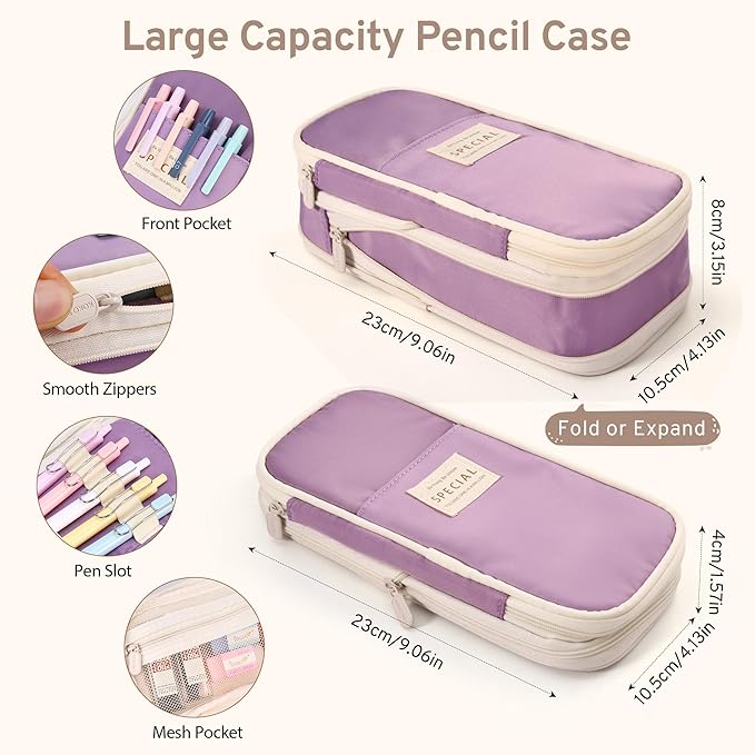 62PCS Aesthetic Stationery Set with Pencil Case, No Bleed Highlighters, Gel & Erasable Pens, Mechanical Pencils, Refills, Cute Supplies for Note Taking, Journaling & Bible Study, Purple