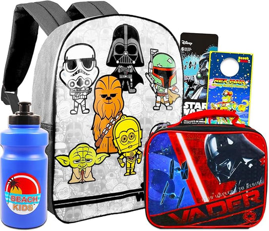 Star Wars Kids Bundle - 15" Backpack, Lunch Bag, Stickers, Water Bottle