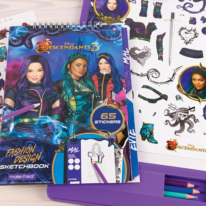 Make It Real Disney Descendants 3 Fashion Design Tracing Light Table for Girls - 9-Piece Set with Sketchbook, Stickers, Tracing Pages, Light-Up Table - Creative Drawing Kit, Ages 8+