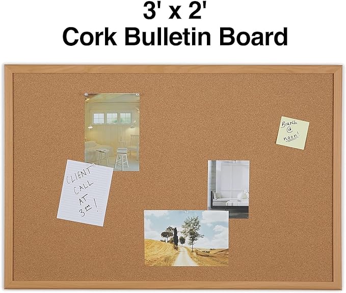 Staples Cork Bulletin Board, 3 x 2 Feet, Oak Frame, Vertical or Horizontal Mount, Self-Healing Surface