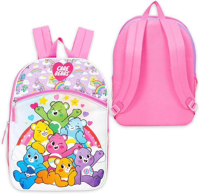 Care Bears Backpack and Lunch Box Set - Bundle with 16" Backpack, Lunch Box, Water Bottle, Stickers, More | Care Bears School Bag for Kids, Girls