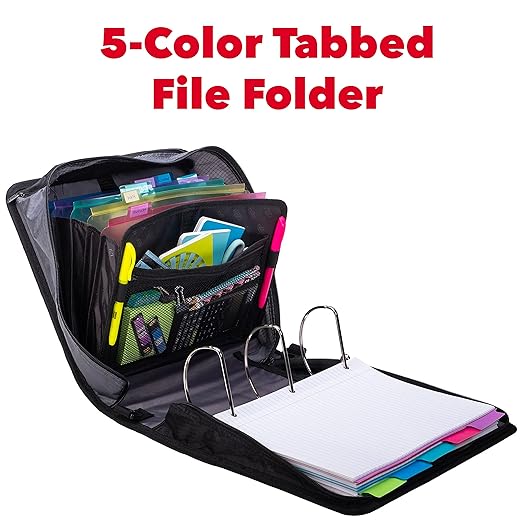 Case-it King Sized Binder 4-Inch D-Ring Jet Black | 800 Sheet Capacity | 5 Subject File Folder | With Shoulder Strap | Pack of 4
