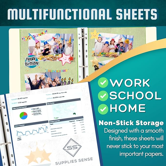 Sheet Protectors for 3 Ring Binder, 50 Pack Premium Clear Page Protector 8.5 x 11 inch, Plastic Sleeves for Binders, Top Loading Paper Sheets Document Sleeve Letter Size, Photo, Office, Home