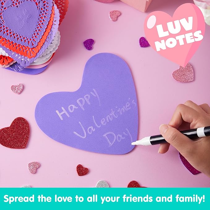JOYIN Valentine Day 248 Pcs Heart Doilies Craft Gift Set with 200 Packs Heart Paper Doilies 48 Pcs Foam Crafts and 4 Bags of Glitter Foam Stickers for Valentine's Day Party Tableware Decoration