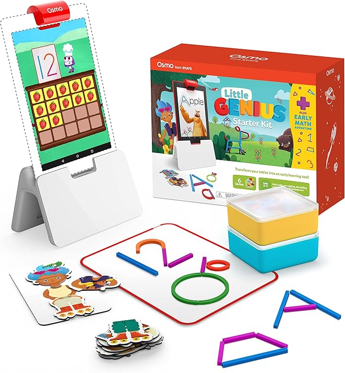 Little Genius Starter Kit for Fire Tablet + Early Math Adventure - 6 Educational Games-Counting, Shapes & Phonics-STEM Gifts-Ages 3 4 5(Tablet Base Included)