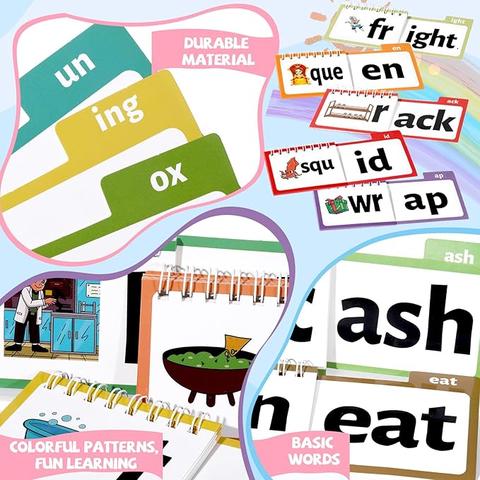 48 Word Family Build Book Spell Read and Rhyme Flip Activity Books Vocabulary Flashcards Kindergarten Sight Phonics Flashcard Learn to Read Activity Games for Kids Homeschool Supplies（Word Family)