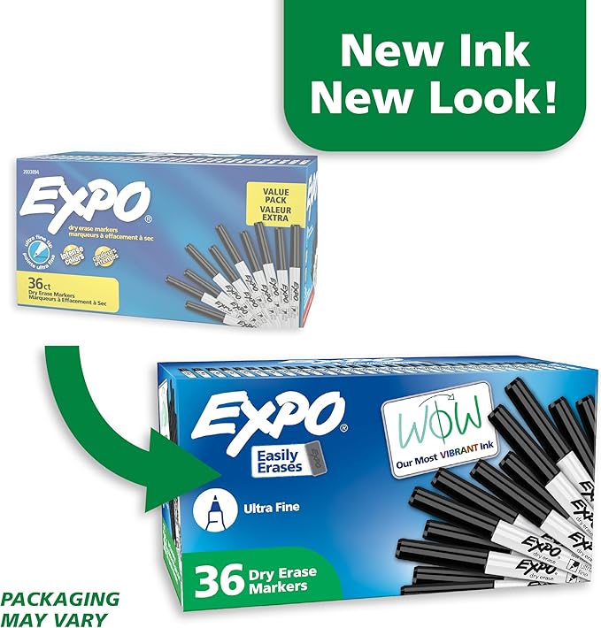 EXPO Low Odor Dry Erase Markers Ultra Fine Tip Black 36 Count