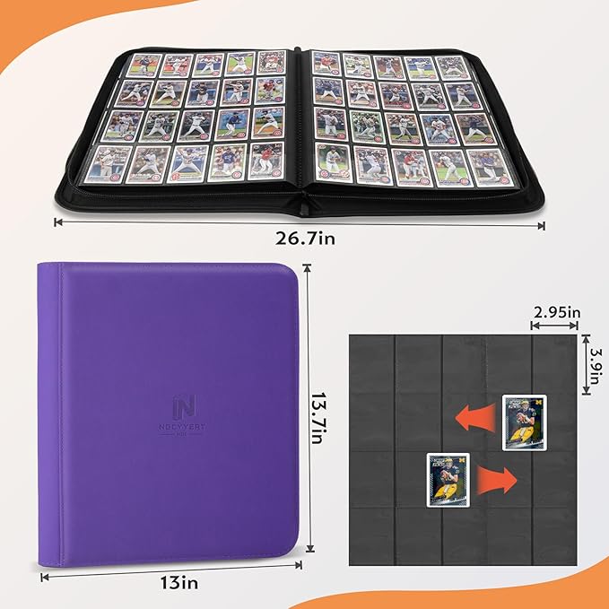1280+ Cards 20 Pocket Card Binder Collector Card Album Trading Card Binder Ringless Trading Card Album Side Loading Compatible with TCG, Game & Sports Cards (Purple)